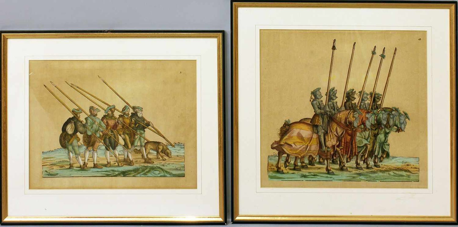 Burgkmair, Hans d. Ä. (1473 Augsburg 1531)Zwei kolorierte Holzschnitte: Blatt 8 und 48 aus dem "