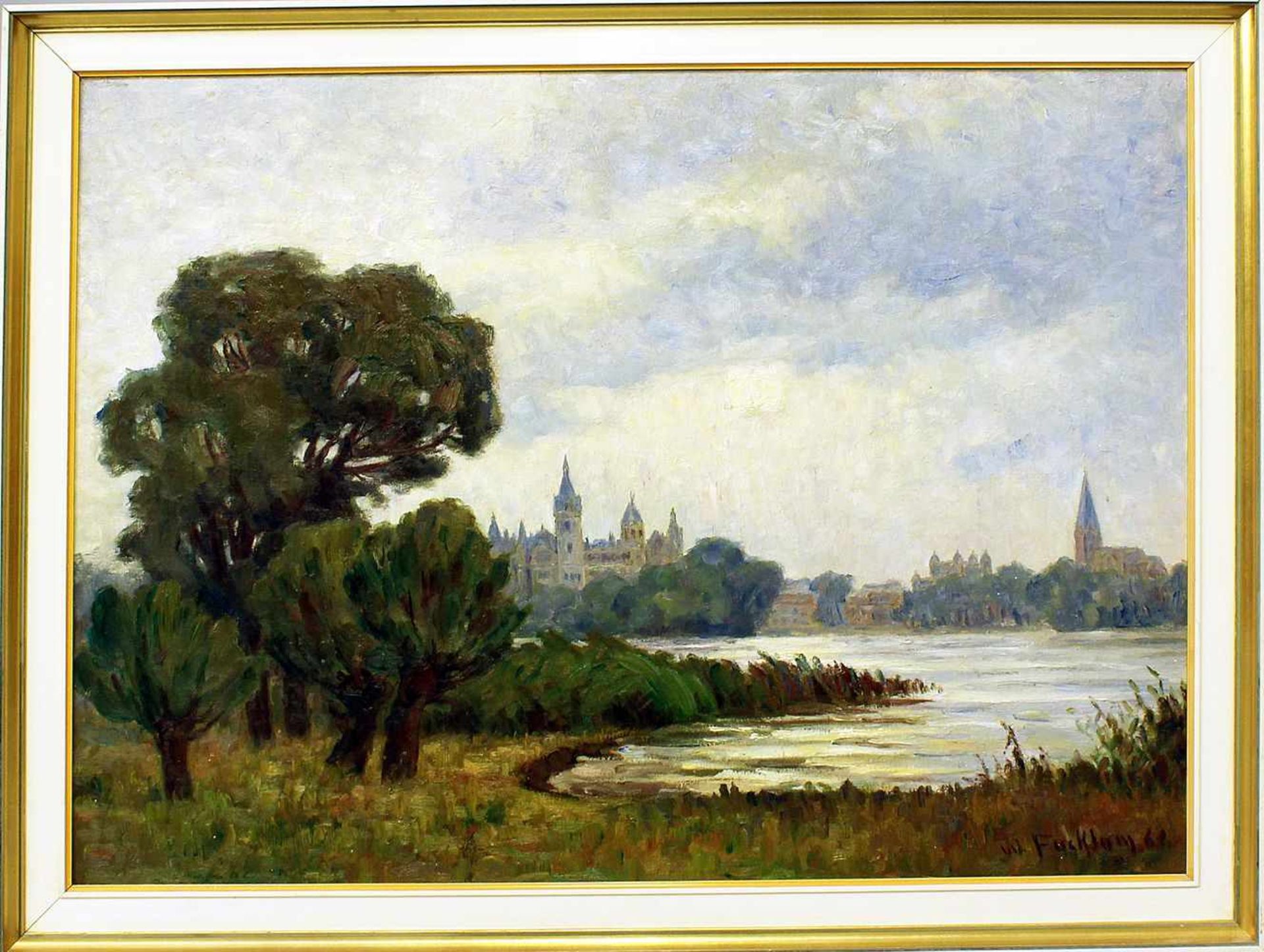 Facklam, Wilhelm (1893 Upahl - Winkelhaid 1972)Blick über den Schweriner See auf Schwerin mit Dom.