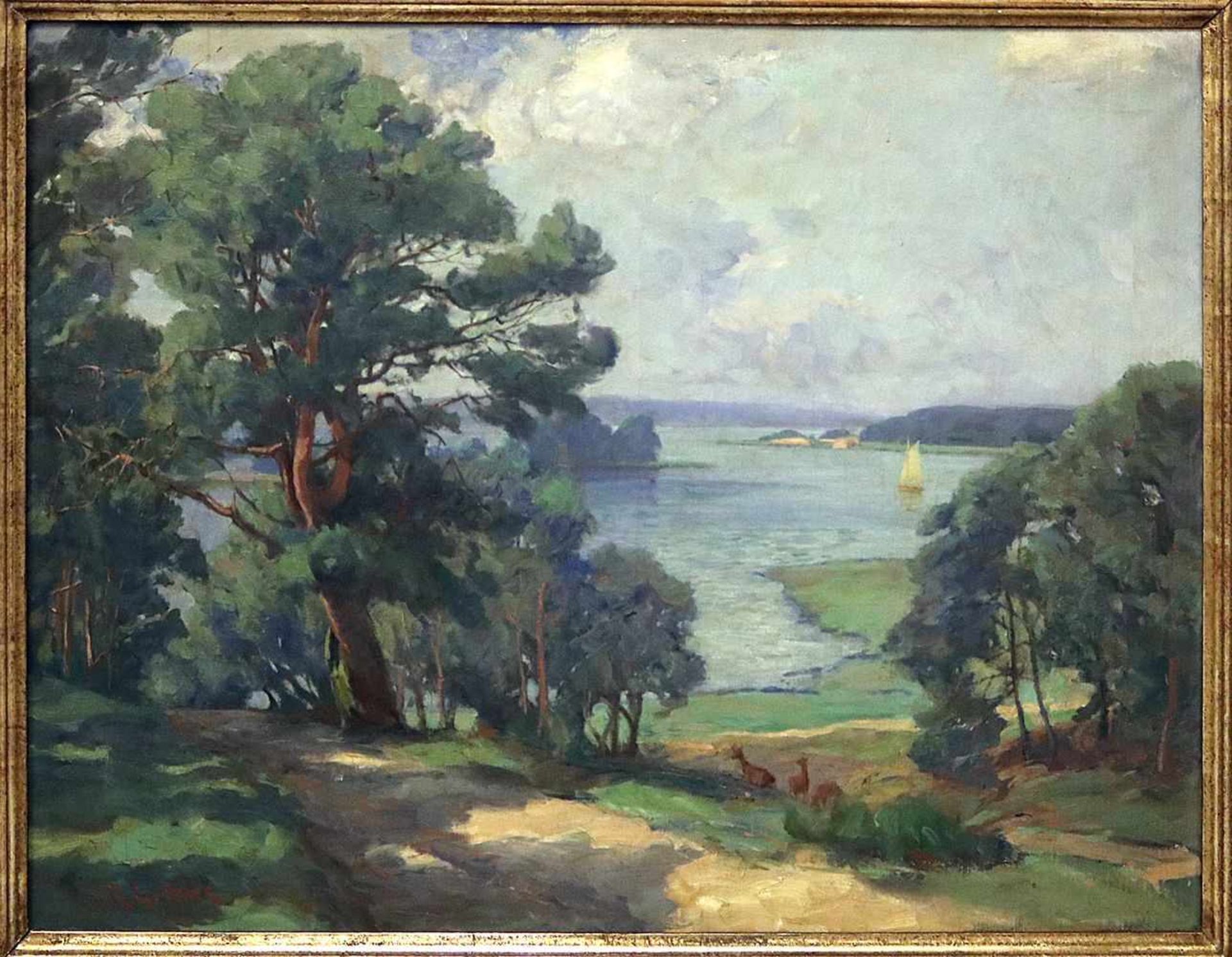 Eschke, Prof. Richard Hermann (1859 Berlin - Jüterbog 1944)"Blick auf Lindwerder", so rückseitig auf