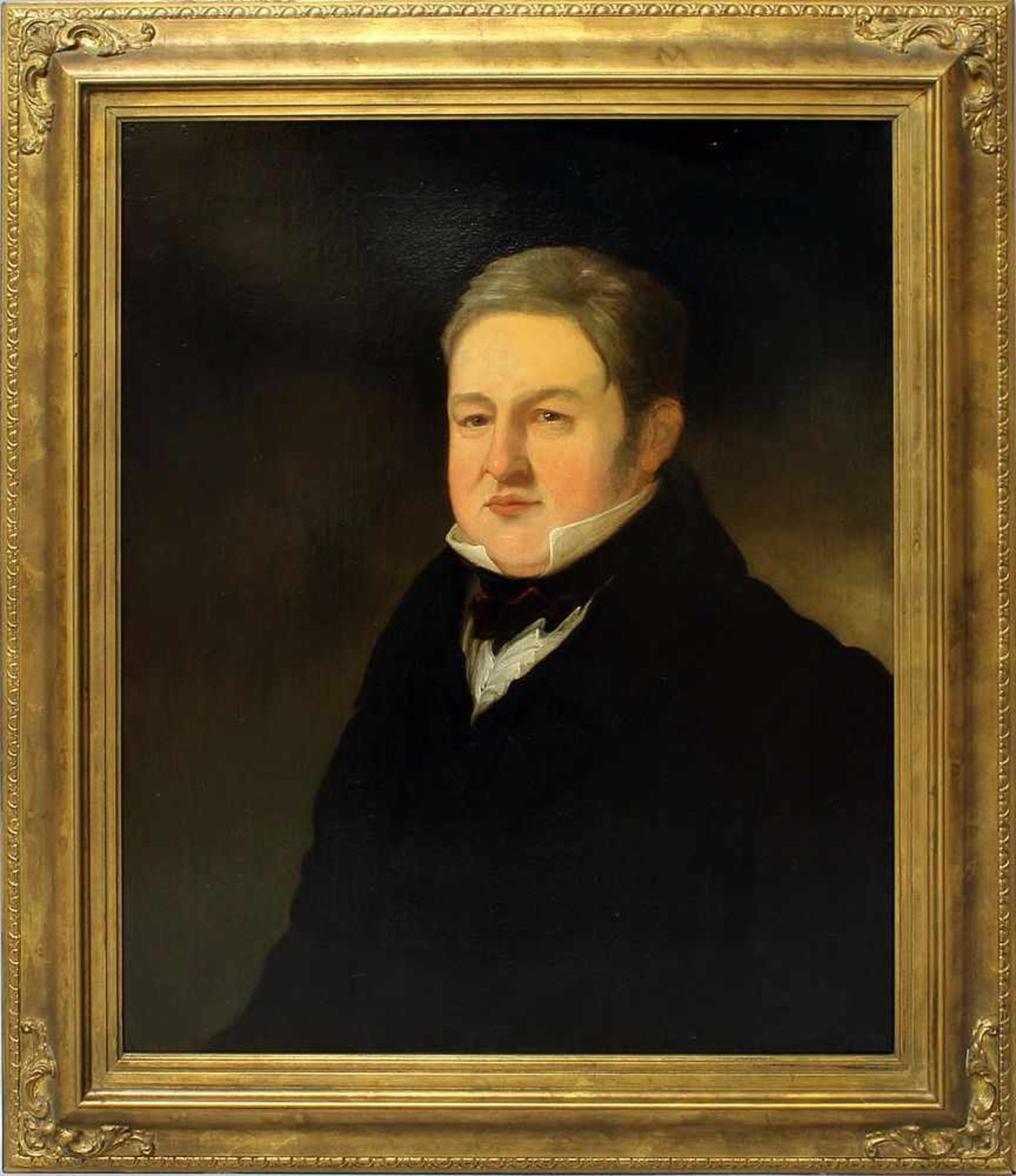 Biedermeier-Portraitist (19. Jh.)Herrenportrait. Öl/Lwd. (doubliert, Craquelé). Ca. 70x 57 cm. R.