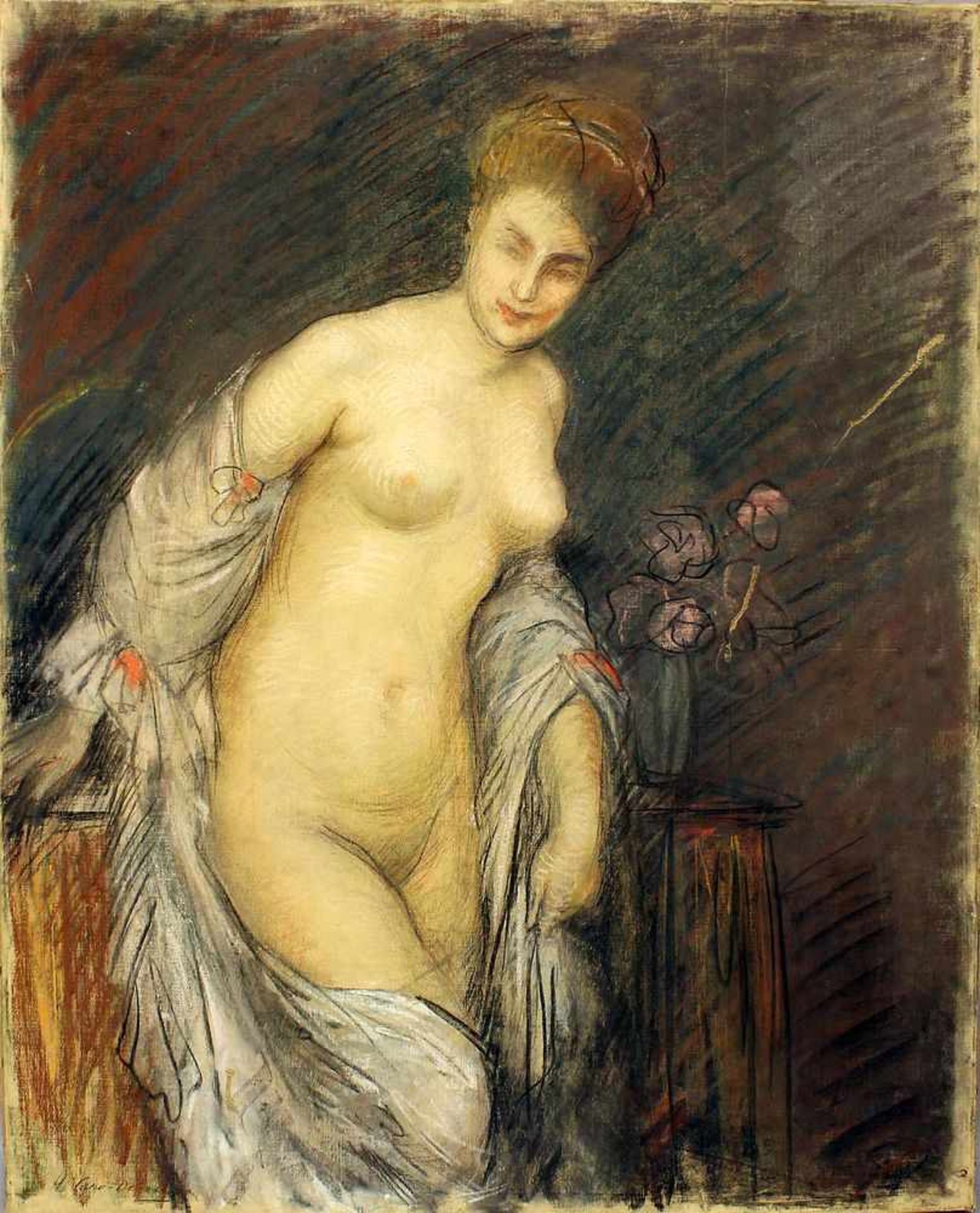 Caro-Delvaille, Henry (1876 Bayonne - Paris 1928), wohlStudienhafter Frauenakt. Mischtechnik/Lwd. (