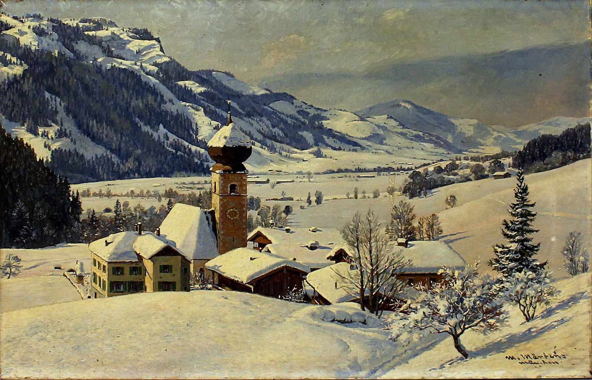 Märtens, Max (1887 Braunschweig - Gstadt 1970)"Aurach in Tirol", so verso auf dem Keilrahmen