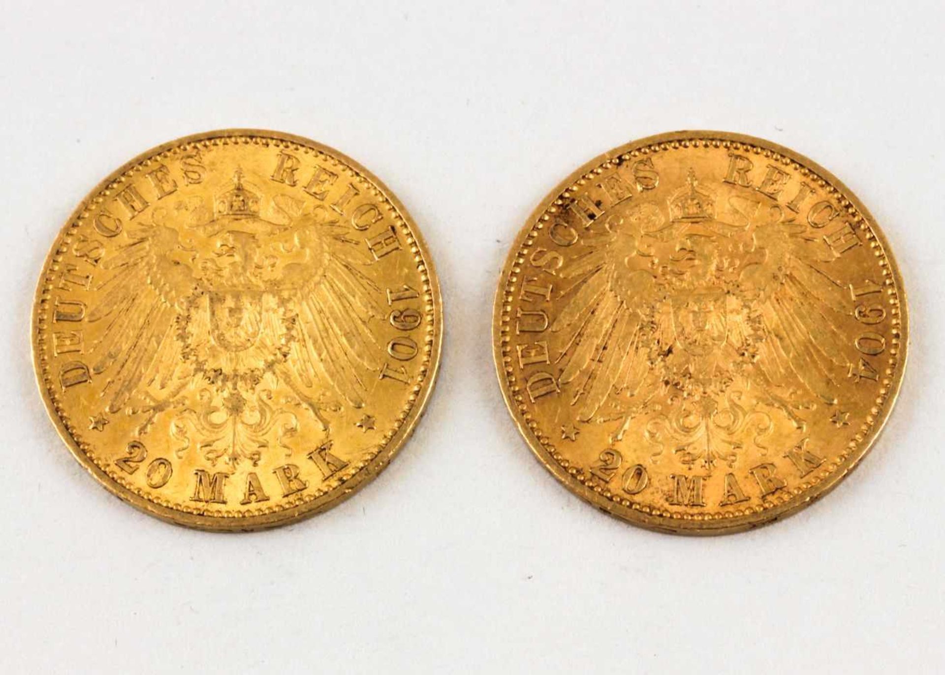 Preussen, Wilhelm II., 20 Mark 1901 A und 1904 A.900/000 GG, 15,92 g. - Bild 2 aus 2