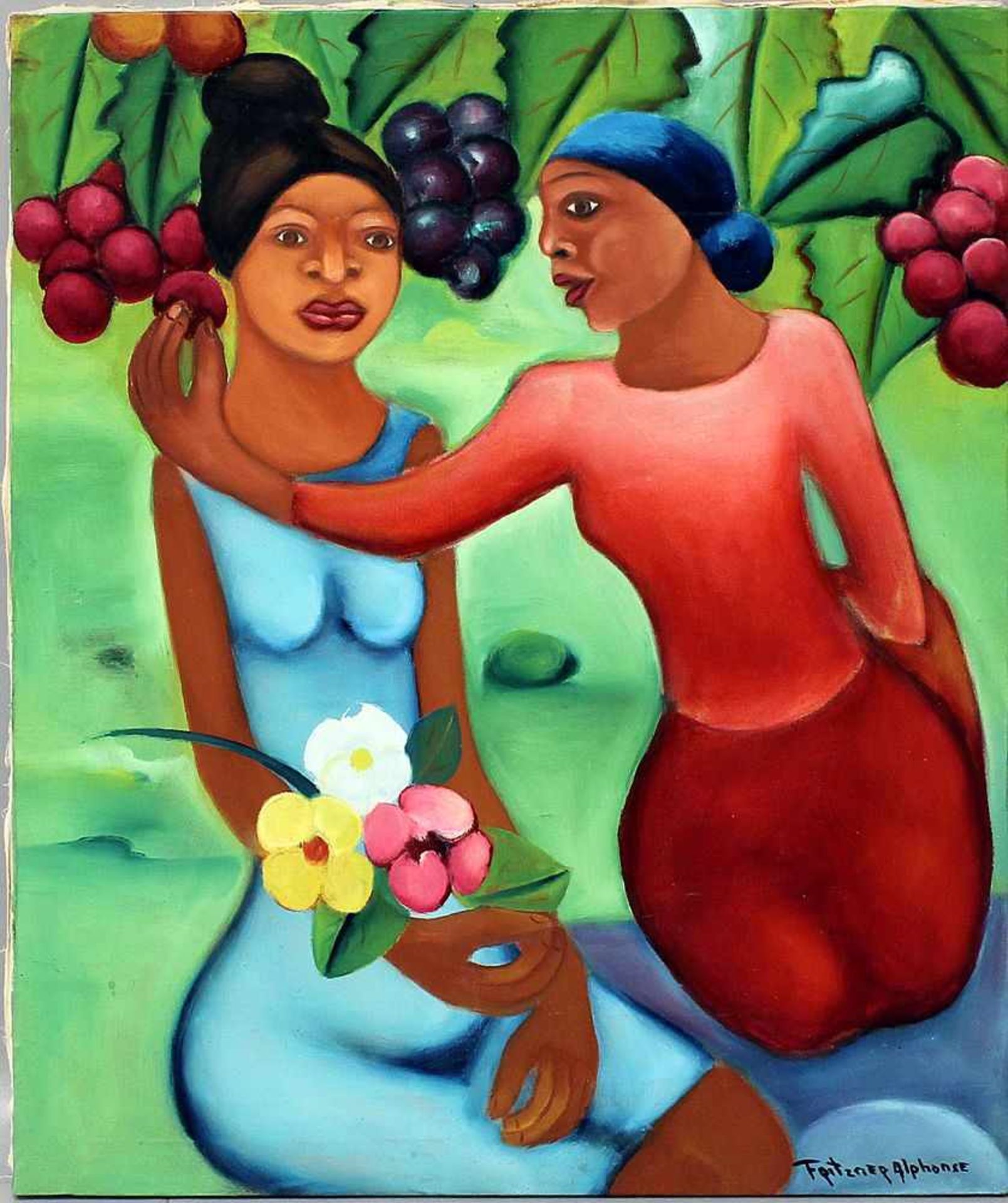 Alphonse, Fritzner (geb. 1938 Port-au-Prince)Naive Darstellung: "Sisters", so verso auf
