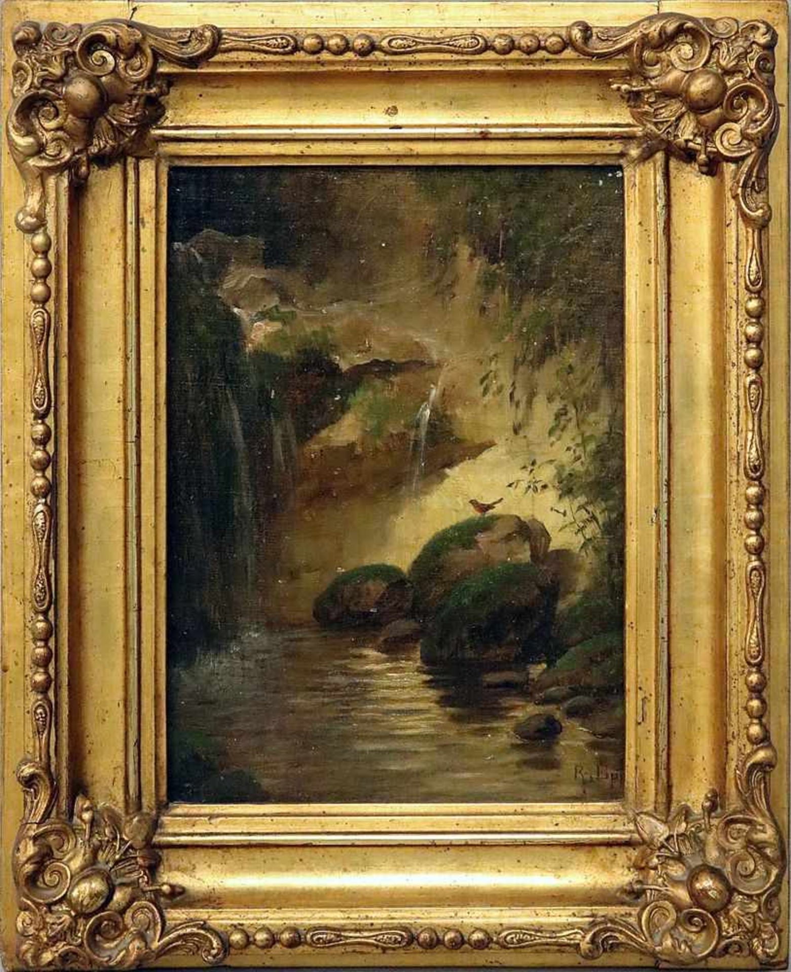 Epp, Rudolf (1834 Eberbach - München 1910)"Felsenecke in einer bemoosten Waldschlucht mit