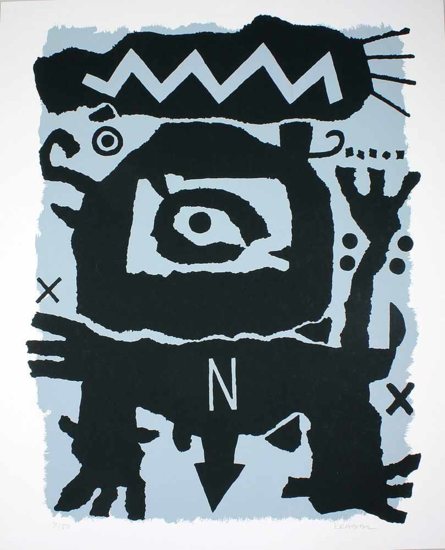 Krabbe, Norbert (geb. 1951 Demmin)2 abstrakte Darstellungen. Serigraphie/Papier (Lagerspuren, l.