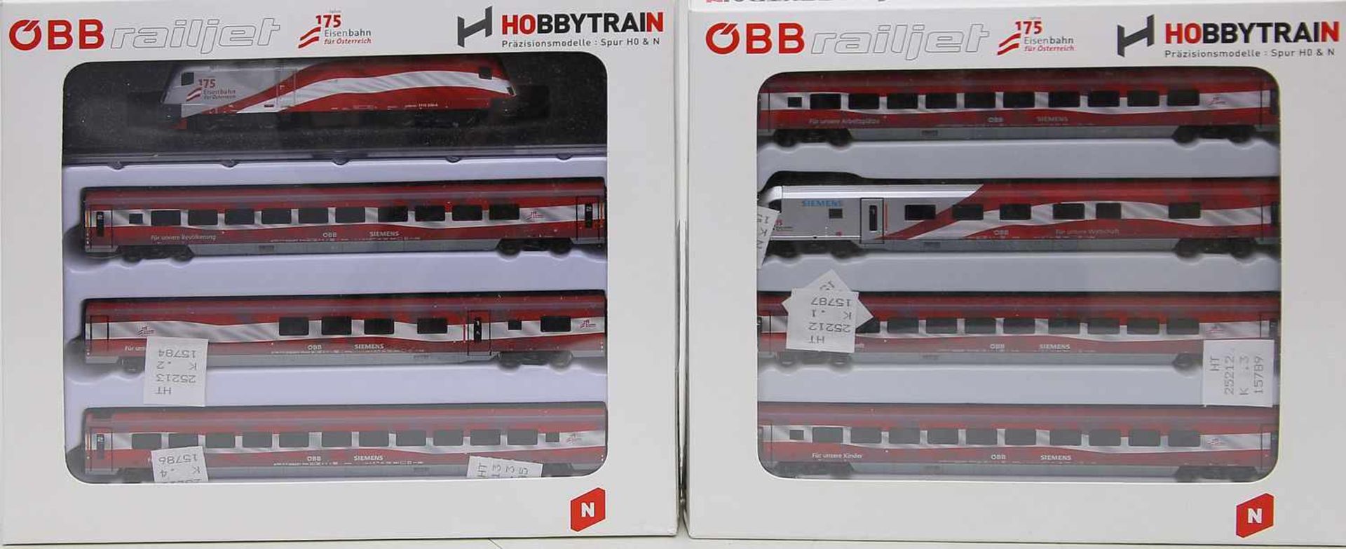 8-teiliger ÖBB-Railjet, Hobbytrain, Spur N."175 Jahre Edition" mit Lok und Steuerwagen, Funktionen