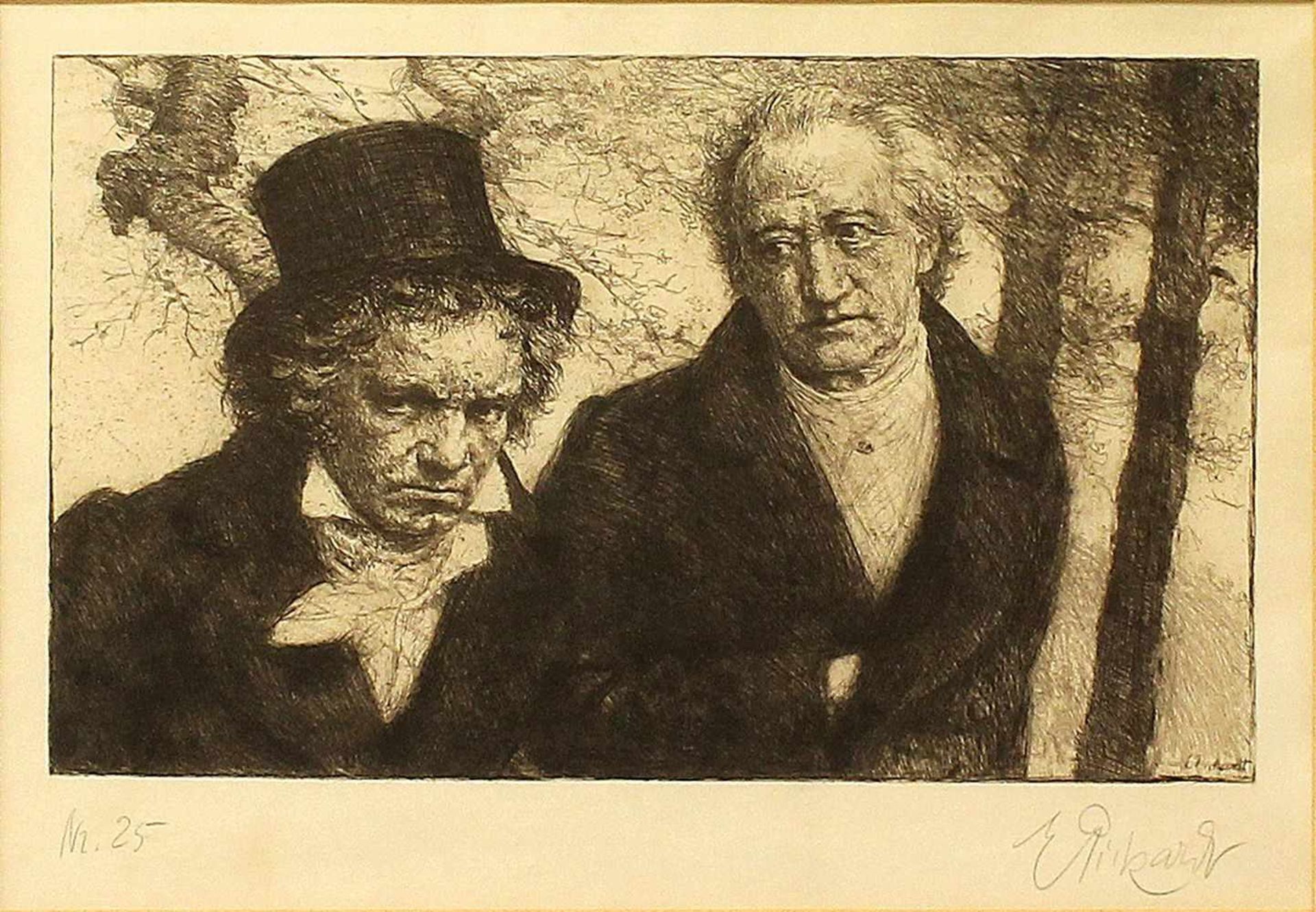 Pickardt, Ernst (1876 Berlin 1931)Doppelbildnis Goethe und Beethoven. Radierung, mit Bleistift sign.