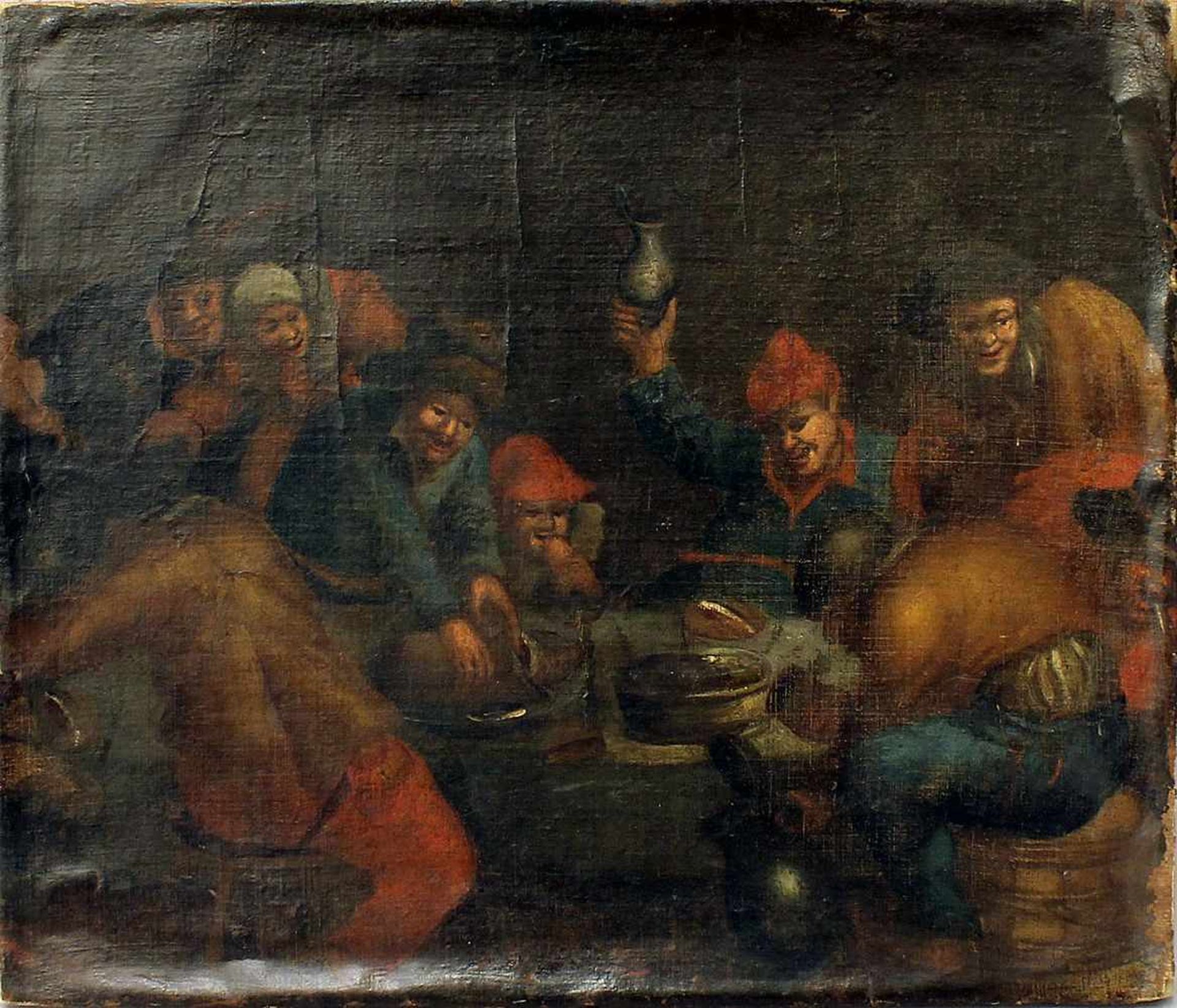 Unbekannter Maler des Barock (18. Jh.)Zechende Bauern. Öl/Lwd. (doubliert, besch., lose), verso bez.