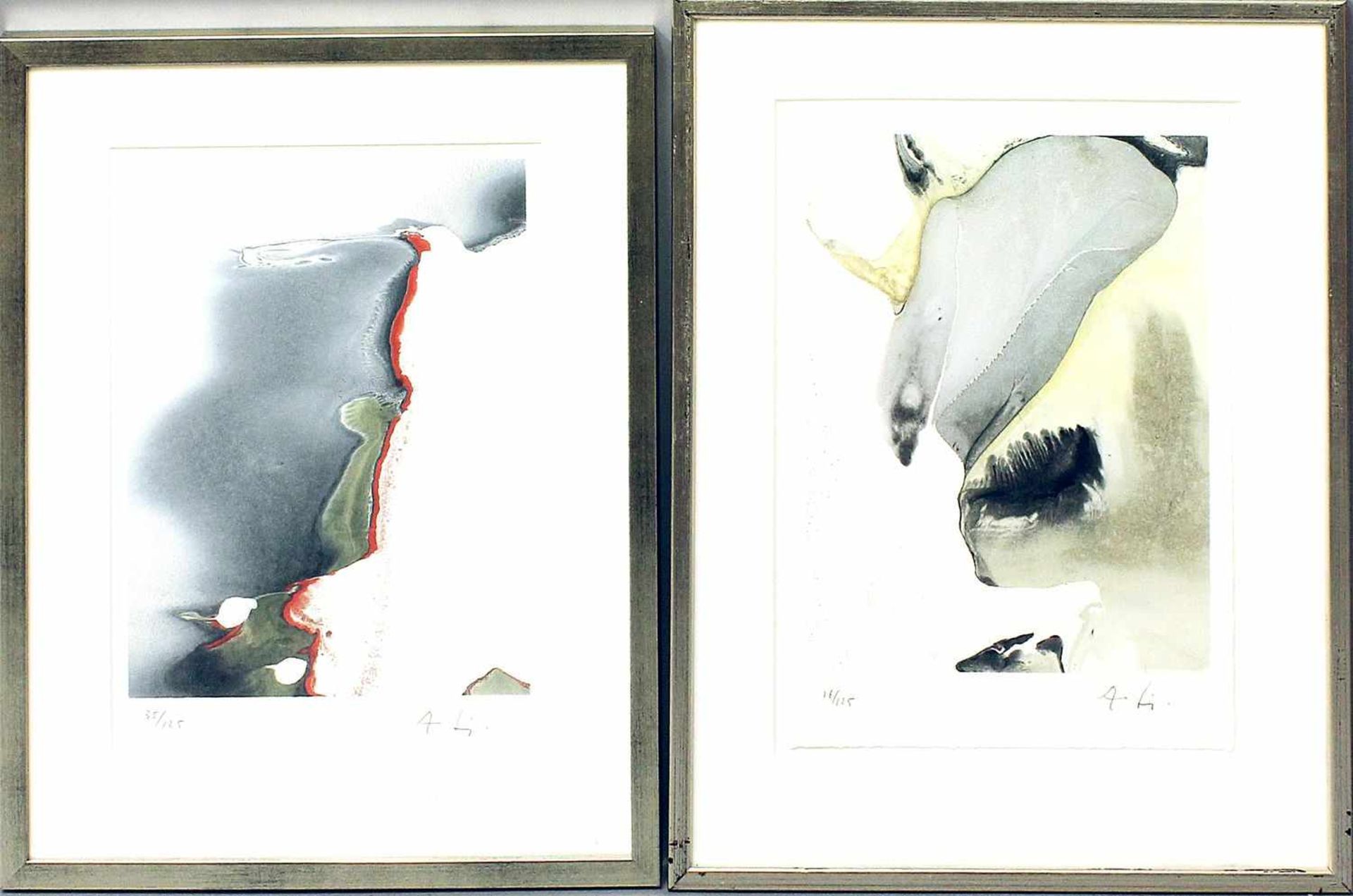Puig, August (1929 Barcelona - Monells 1999)2 abstrakte Kompositionen. Lithographie/Papier,