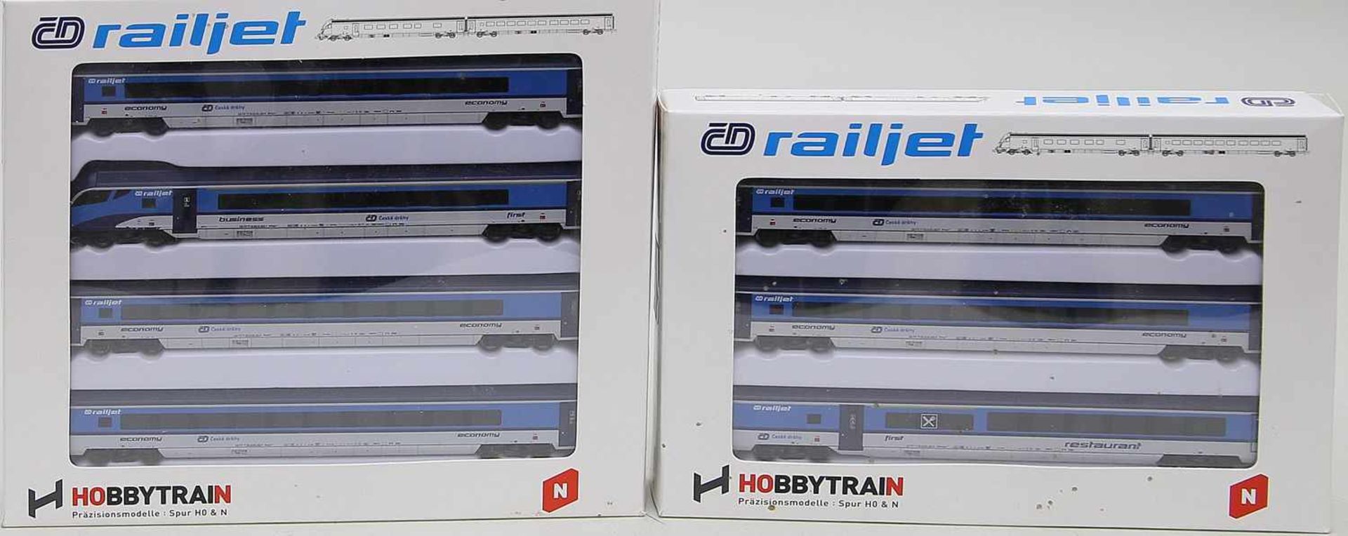 7-teiliger ÖBB-Railjet, Hobbytrain, Spur N."CD Railjet" mit Lok und Steuerwagen, Funktionen nicht