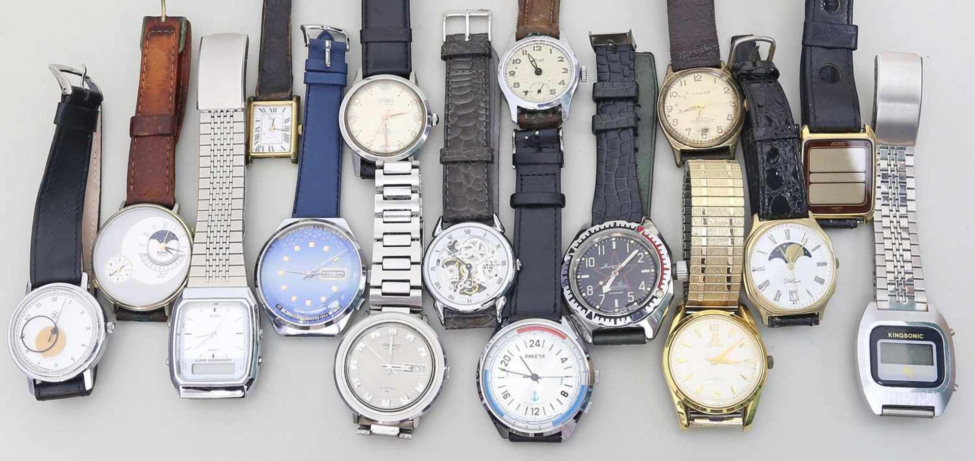16 diverse Armbanduhren.Verschiedene Hersteller wie Seiko, Techno, russische Uhren und