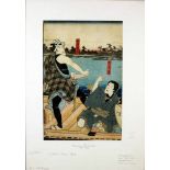 Japanischer Farbholzschnitt (19. Jh.)Wohl Utagawa Kunisada. Schauspieler. Altersspuren, kl.