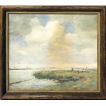 Bartels, Cornelius Anton (geb. 1890 Düsseldorf)Holländische Seelandschaft mit Windmühlen. Aquarell/