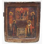 Staurothek-Ikone (Russland, 18. Jh.)Darstellung verschiedener Heiliger. Tempera/Holz. Im unteren
