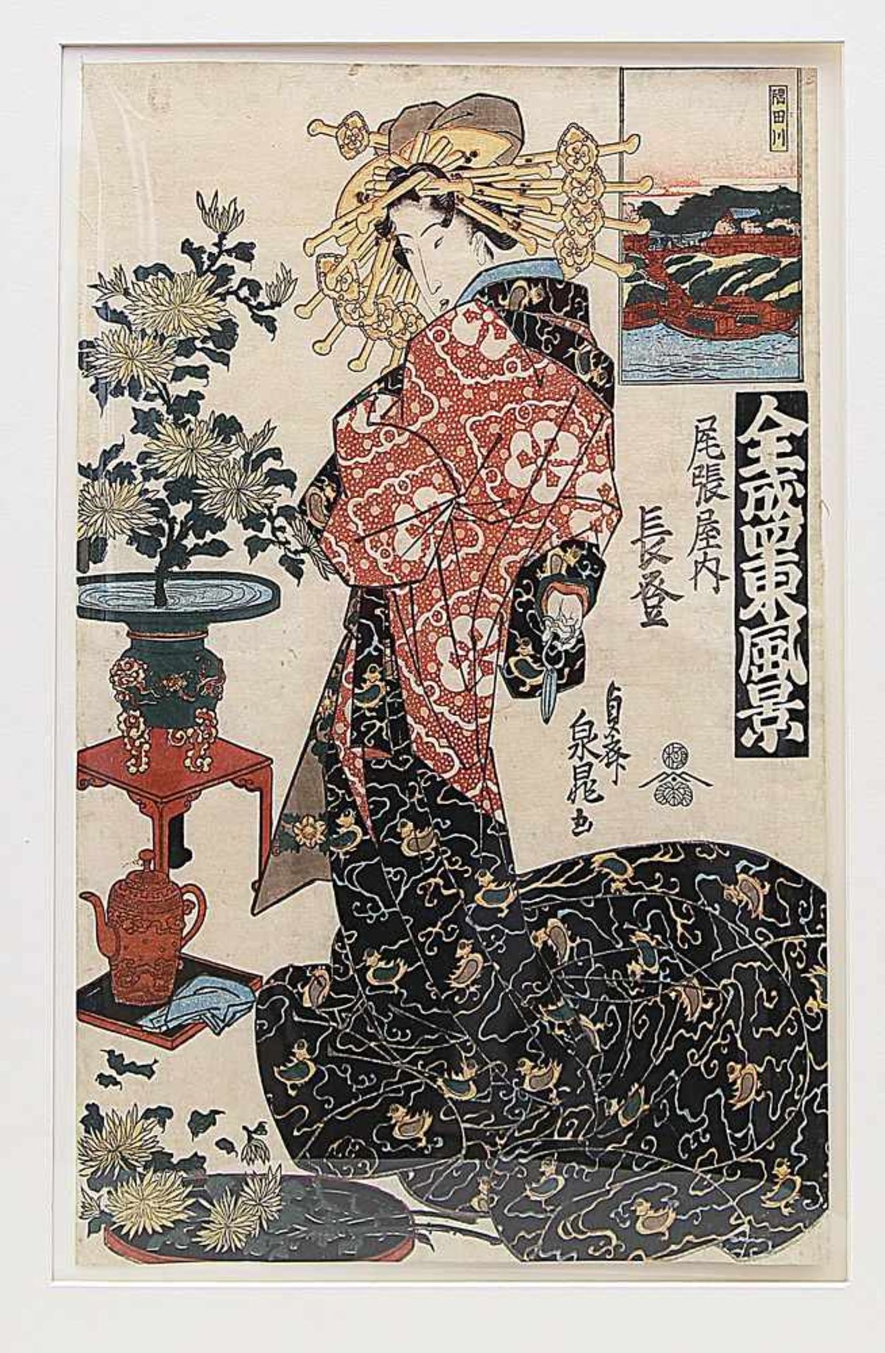 Sencho, Sencho (ca. 1830-1850)Darstellung einer "oiran Nagato (hochstehende Kurtisane)", Blatt aus