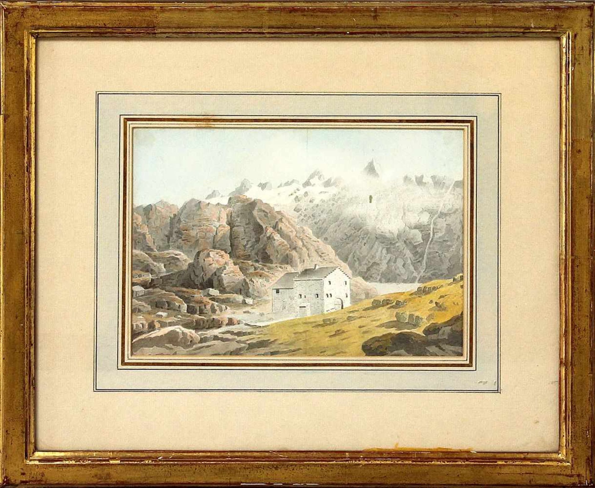 Burgdorfer, Daniel David (1800 Bern - Lausanne 1861)"Hospice ou Grindel", so verso auf Deckkarton