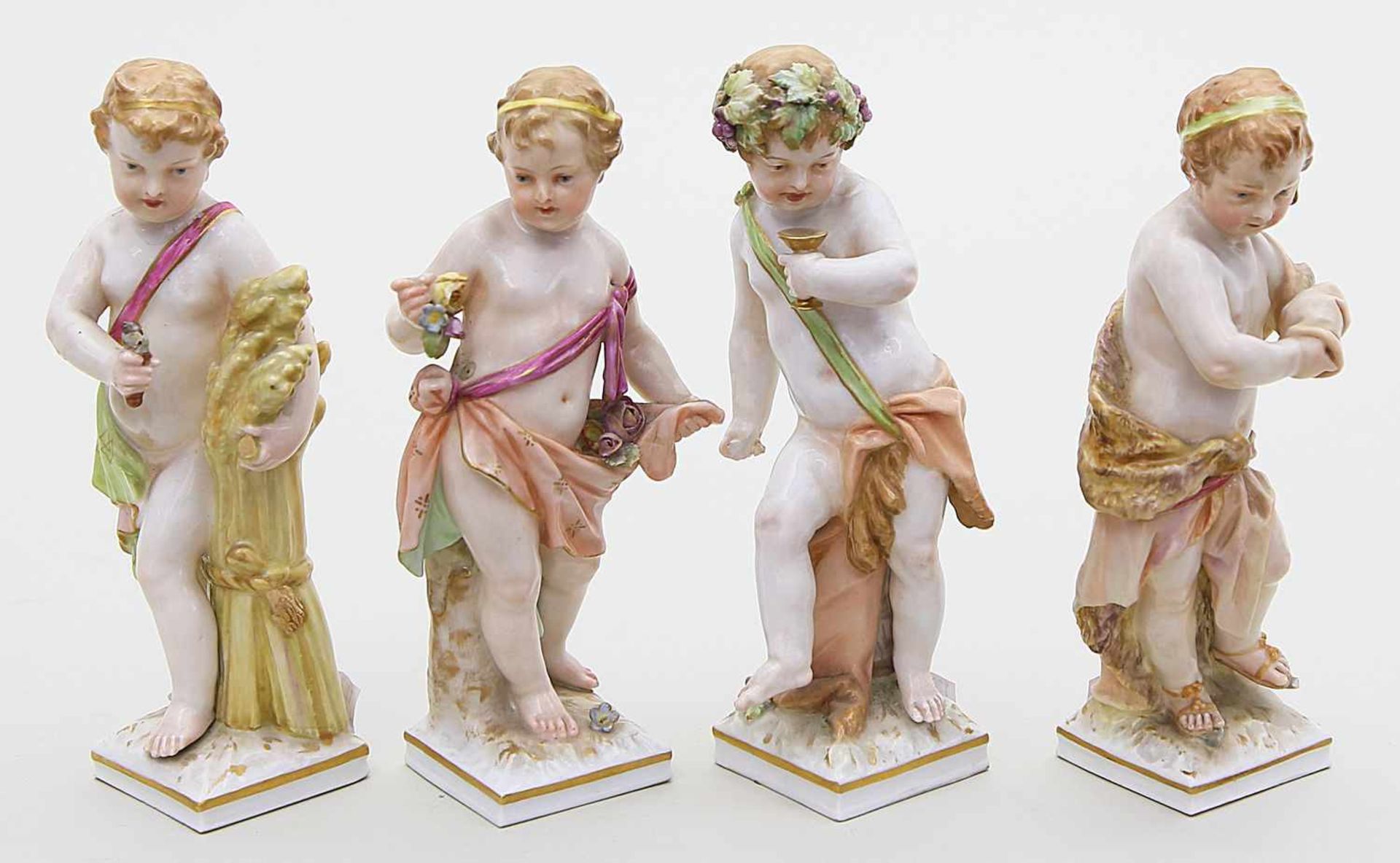 Meyer, Friedrich EliasSerie von vier allegorischen Skulpturen der "Jahreszeiten". Bunt bemalt. Teils