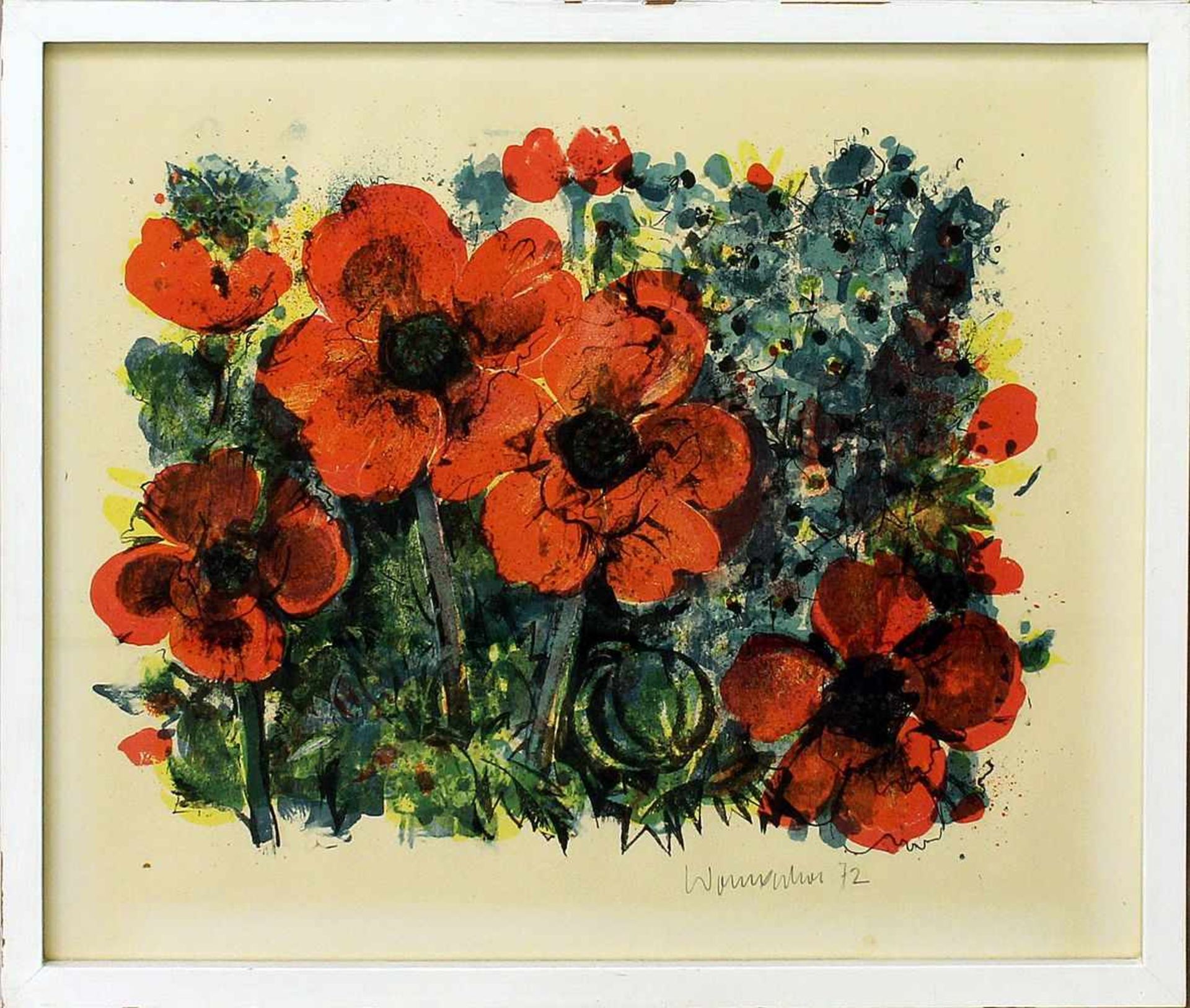 Womacka, Walter (1925 Horní Jiretín - Berlin 2010)Mohnblumen und Rittersporn. Lithographie/Papier (