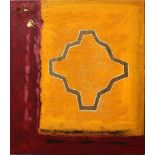 Unbekannter Maler (20. Jh.)Abstrakte Komposition in Gelb und Rot. Öl/Lwd. (Farbfehlstellen),