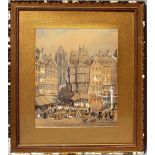 Hull, Edward (1810-1877)Belebter Marktplatz. Mischtechnik/Papier (Altersspuren, fleckig), re. u.