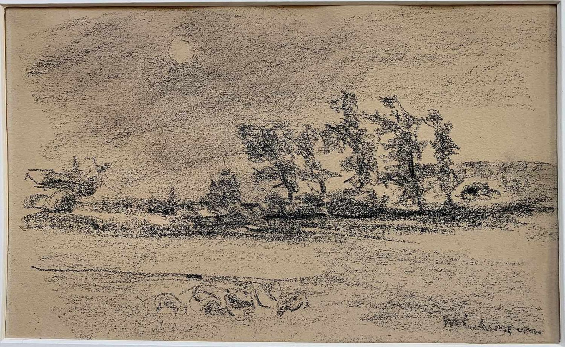 Liebermann, Max (1847 Berlin 1935)Holländische Landschaft bei Mondschein. Kohlezeichnung/Papier ( - Bild 4 aus 4