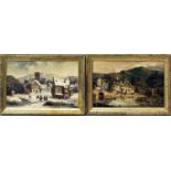 Unbekannter Maler (19. Jh.)Pendants: Sommer- bzw. Winterlandschaft mit einer Dorfansicht und Figuren