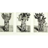 Dreher, Peter (geb. 1932 Mannheim)Drei Gläser mit Blumen. Radierung/Papier (l. Alters- und