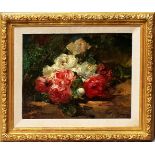 Jeannin, Georges (1841 Paris 1925)Blumenstillleben mit Rosen. Öl/Lwd. (rest.), re. u. sign. Ca.