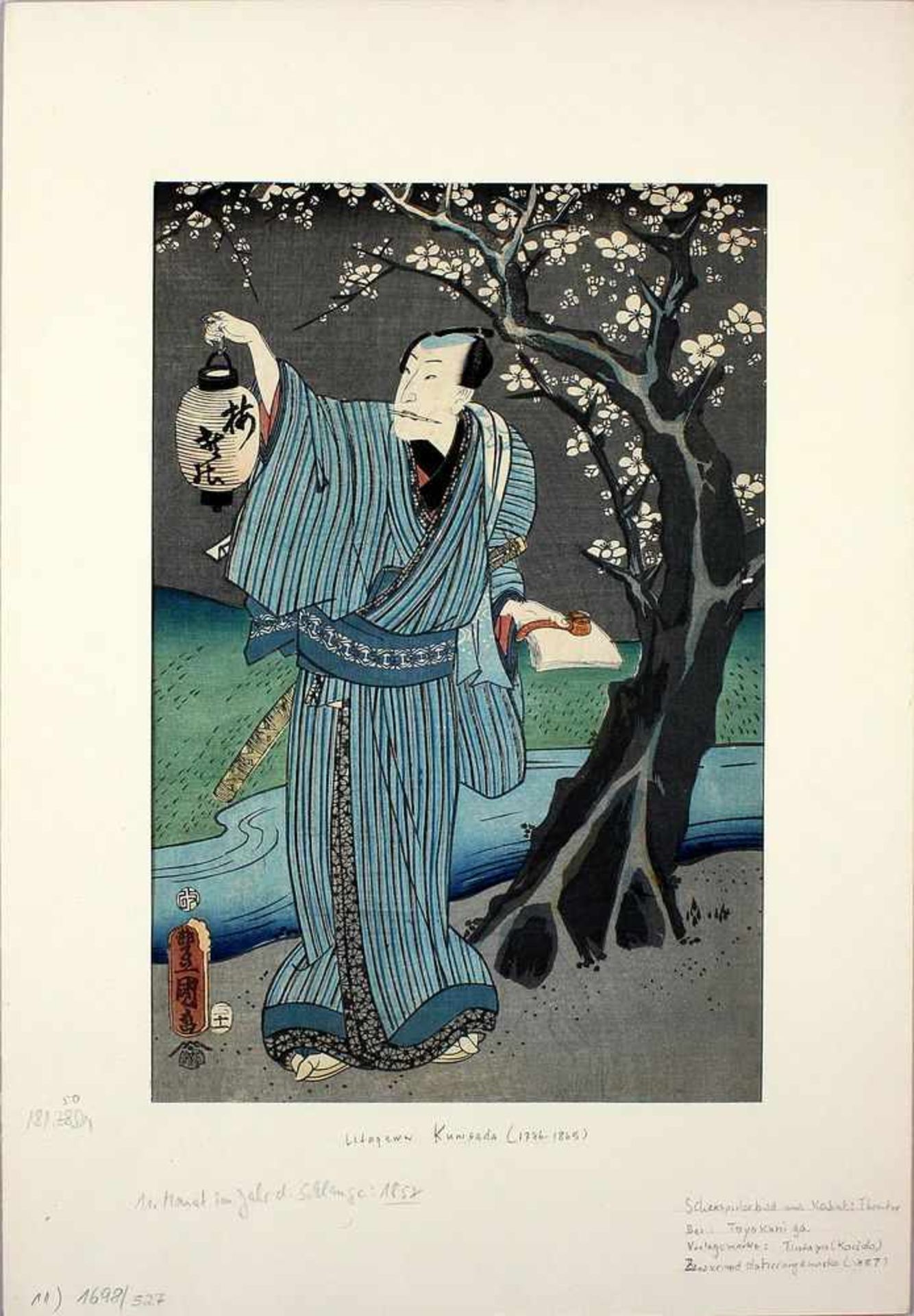 Japanischer Farbholzschnitt (19. Jh.)Wohl Utagawa Kunisada. Schauspieler. Altersspuren, kl.