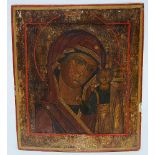 Ikone (Russland, 18./19. Jh.)"Gottesmutter von Kasan". Tempera/Holz. Kleinere Retuschen und