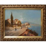 Unbekannter Maler (um 1900)Italienische Küstenstraße bei Neapel. Öl/Lwd. (besch./rest.). 74x 100 cm.