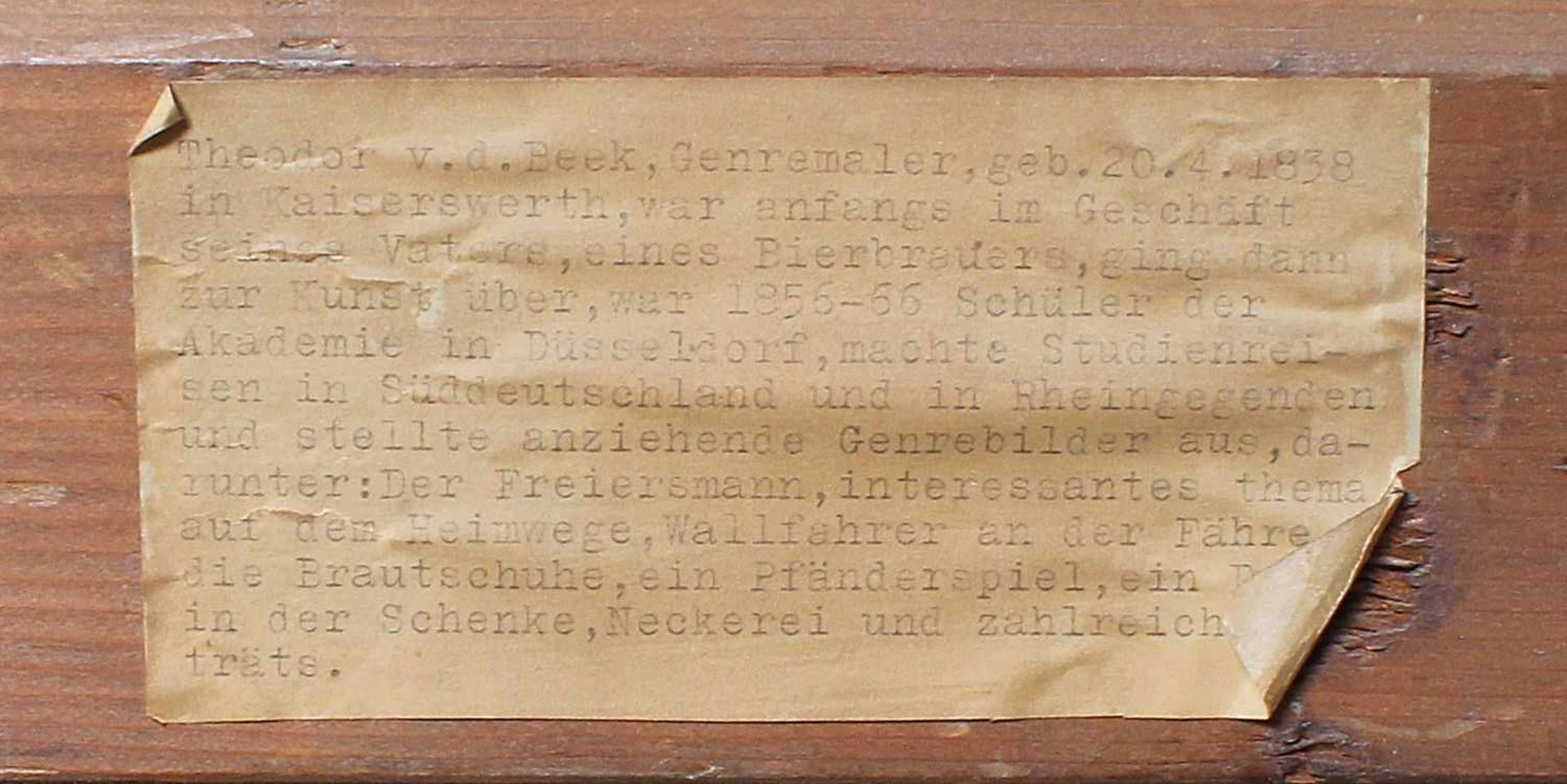van der Beek, Theodor (1838 Kaiserswerth - Düsseldorf 1921)Südländische Schankwirtschaft. Öl/Lwd. ( - Bild 4 aus 4