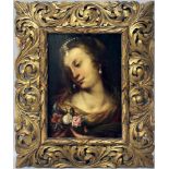 Unbekannter Maler (Italien, 17./18.Jh.)Idealisiertes Bildnis einer Frau mit Schmuck und Blumen. Öl/