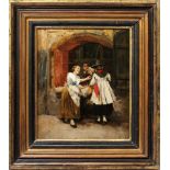 Unbekannter Maler (wohl Spanien, Ende 1890er)Genreszene am Fenster. Öl/Lwd. (min. rest.,