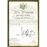 Urkunde Kaiser Wilhelm II.,mit Prägesiegel, daneben sign. und dat. 23. Juni 1894. "Bestallung als