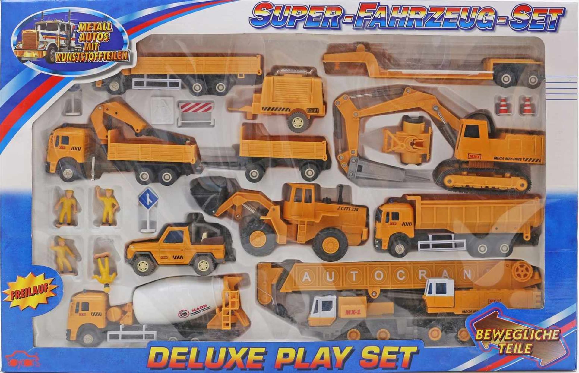 Super-Fahrzeug-Set,mit div. Baufahrzeugen und Figuren. In Originalverpackung. Unbespielt.