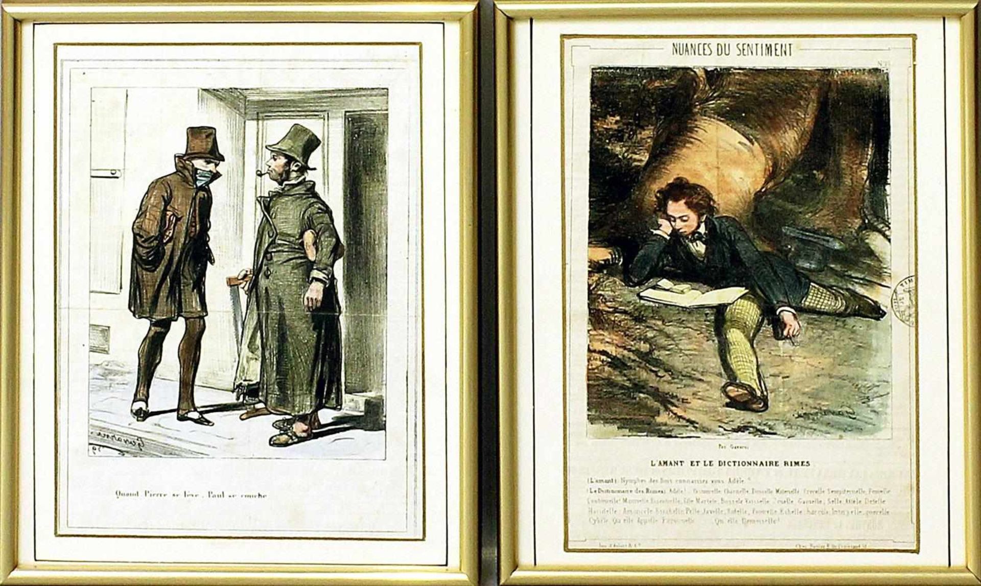 4 Bilder/Rahmen (19./20. Jh.)Div. Darstellungen von Wilhelm Walker und nach Daumier Honoré. Div.