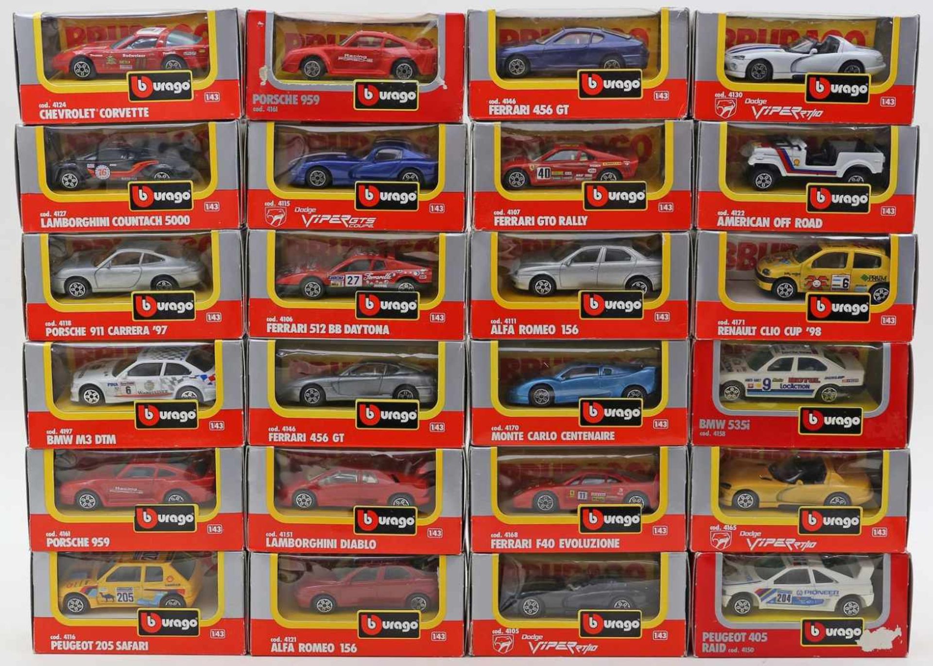 24 Spielzeugautos, Burago, 1:43.Verschiedene Modelle aus unterschiedlichen Serien. Je in