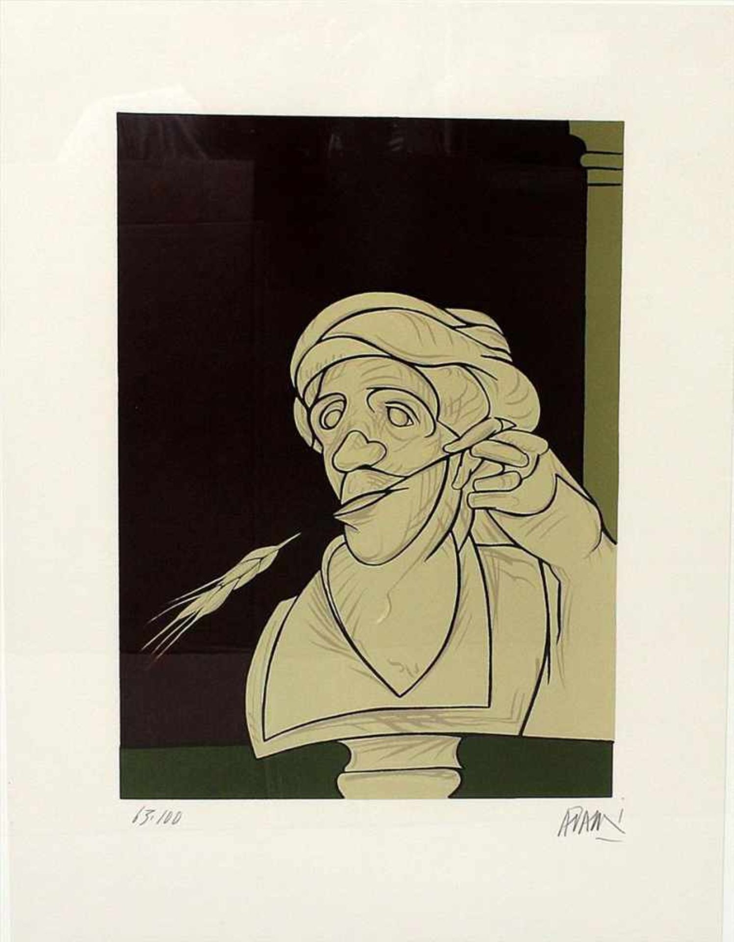 Adami, Valerio (geb. 1935 Bologna)Abstraktes Portrait. Siebdruck/Papier, re. u. mit Bleistift