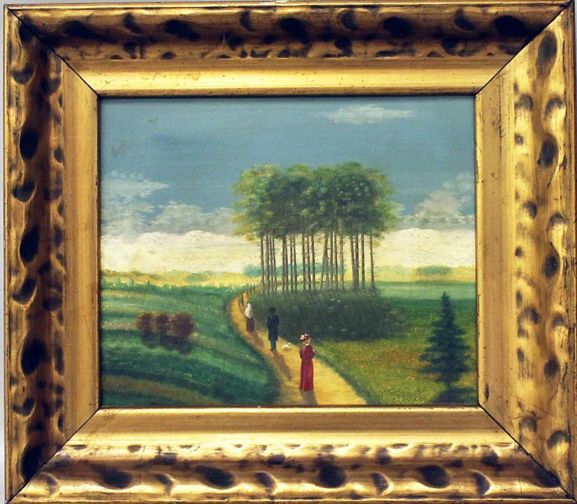 Becker, R. (1. Hälfte 20. Jh.)Sommerlandschaft mit Spaziergängern auf einem Weg. Öl/Kupfer, re. u.