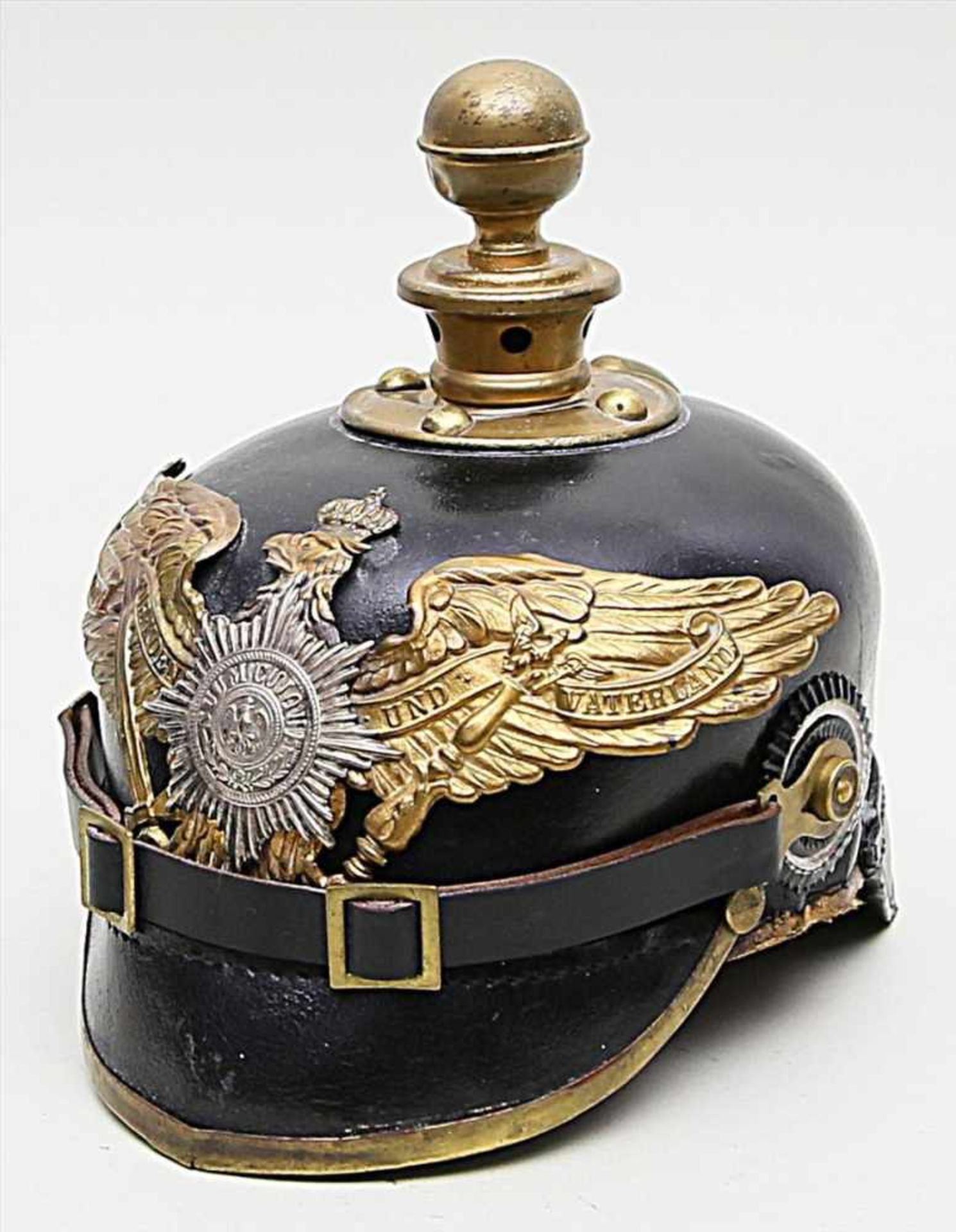 Pickelhaube Infanterie Preußen, 1. WK.Helmglocke mit preußischem Wappen "MIT GOTT FÜR KÖNIG UND