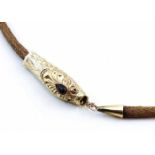 Biedermeier-Haarkette mit Schlangenkopf-Schließe.Schlangenkopf aus 14 kt. GG, geprüft,