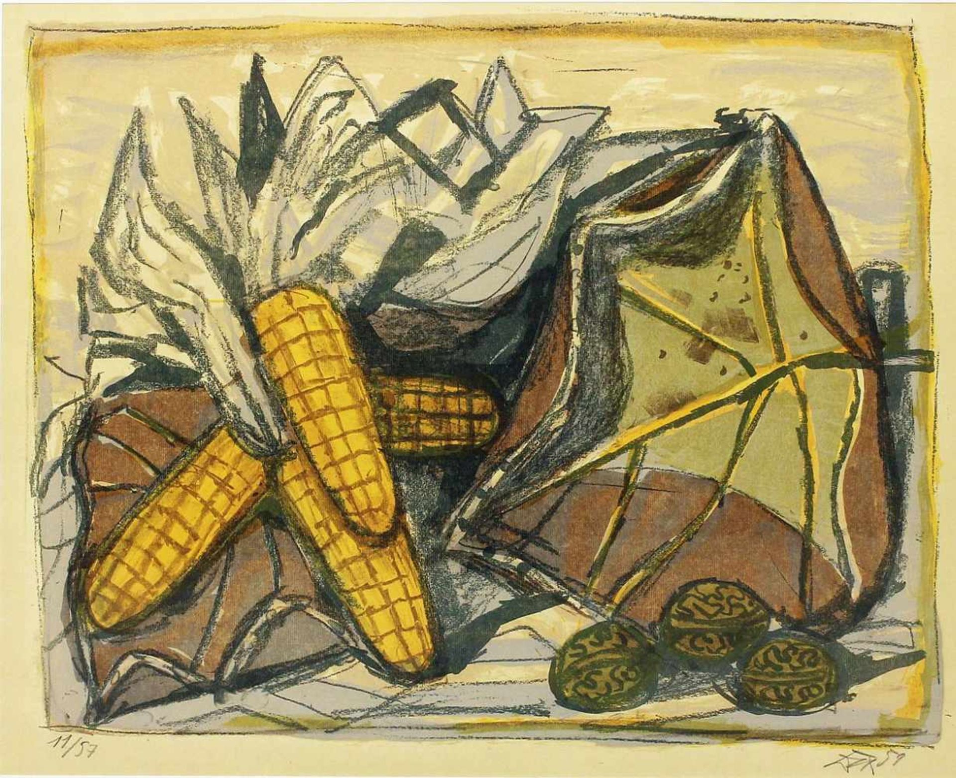 Dix, Otto (1891 Untermhaus bei Gera - Singen 1969)"Stillleben mit Mais". Farblithographie/Papier (