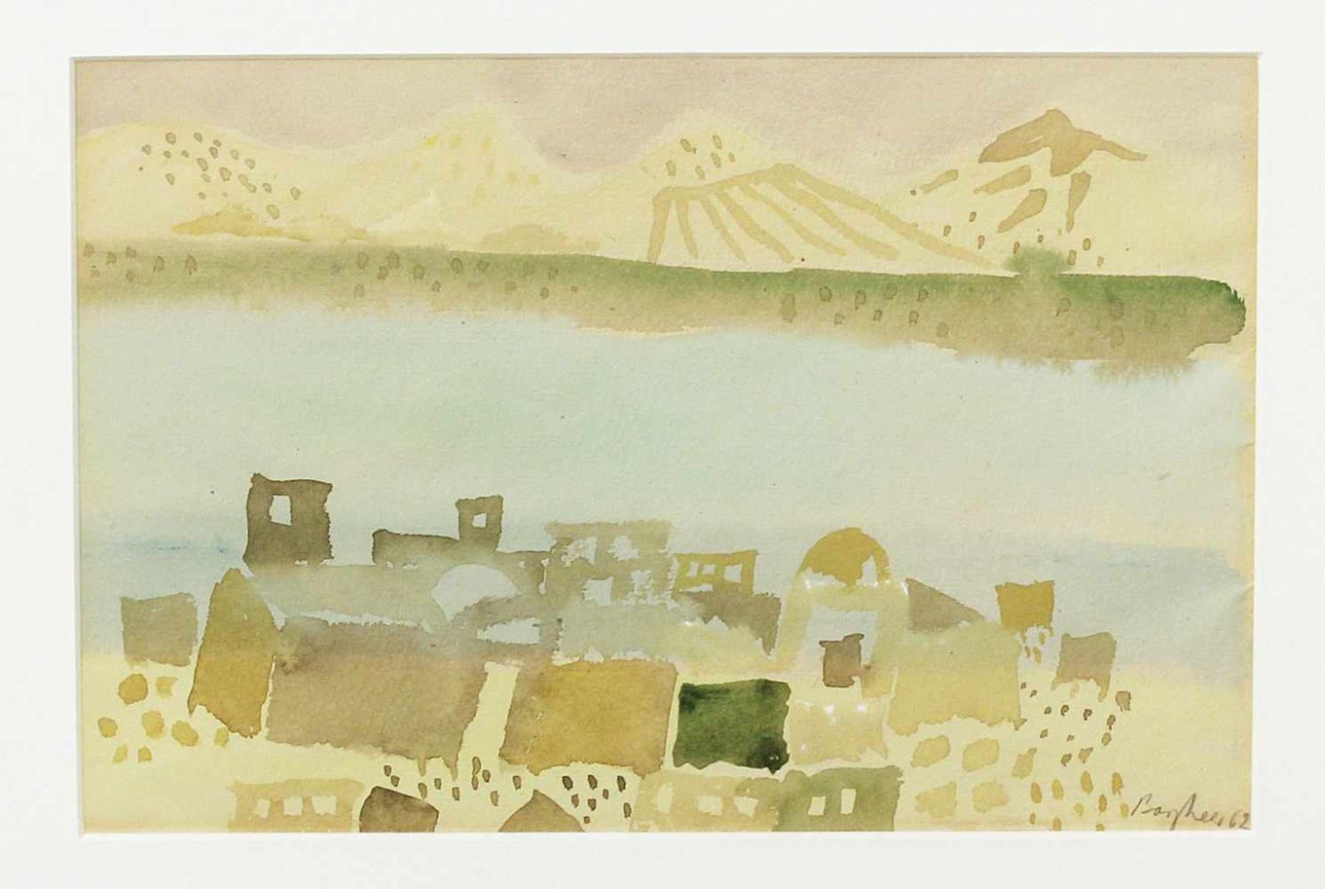 Bargheer, Eduard (1901 Hamburg 1979)Abstrakte Landschaft mit Bergen. Aquarell/Papier (