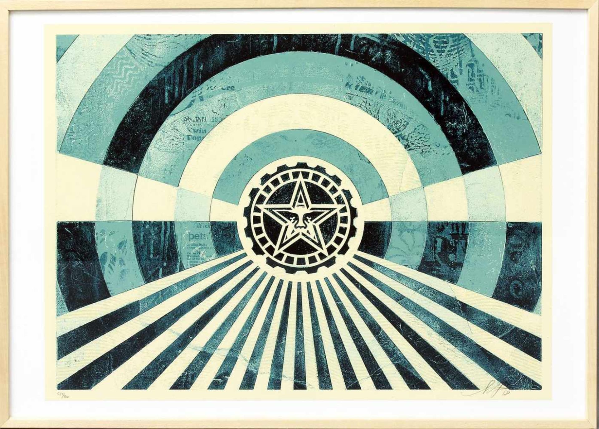 Fairey, Shepard (geb. 1970 Charleston)"Tunnel Vision (blau)". Siebdruck/Papier, re. u. mit Bleistift
