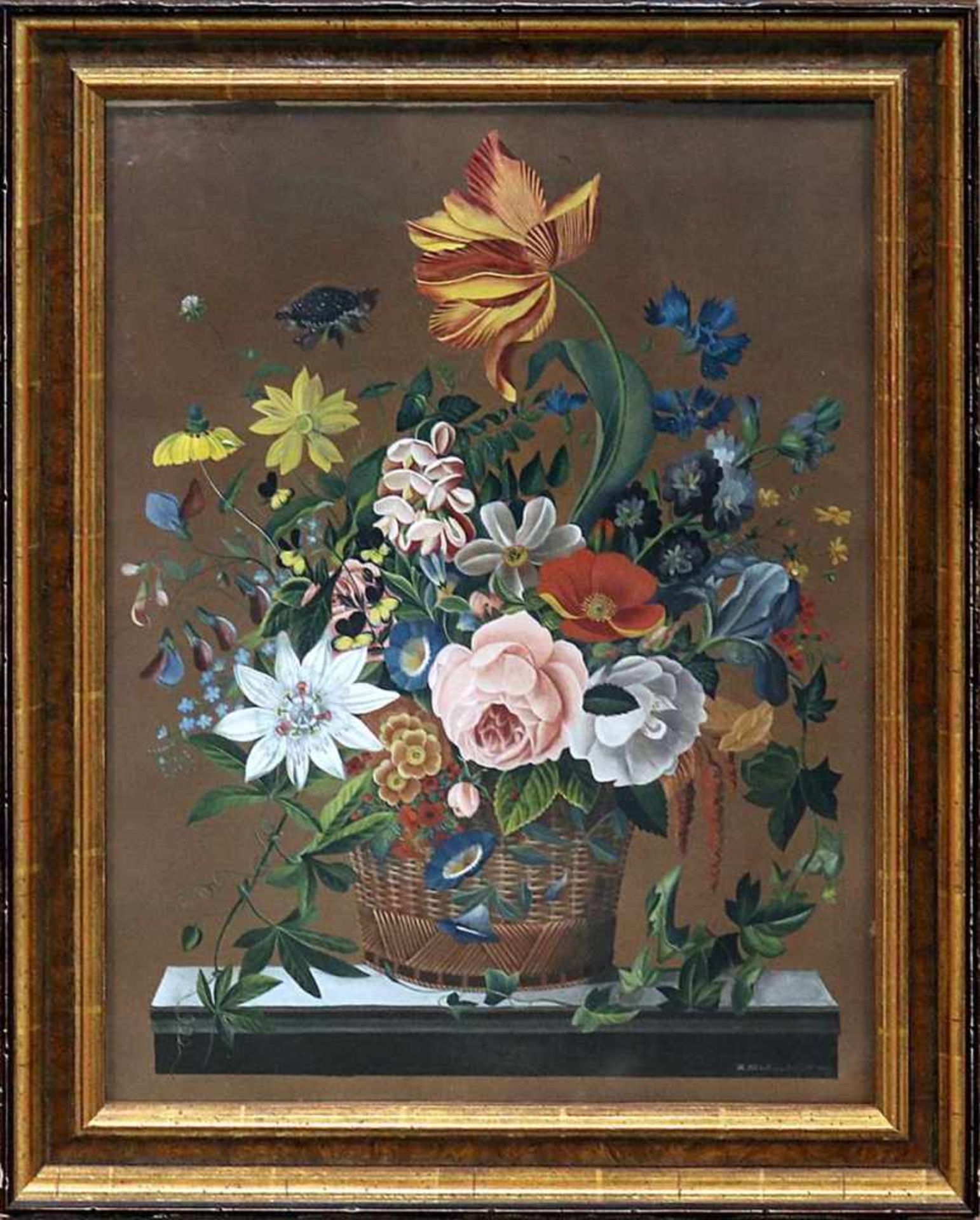 Mücke, Karl Anton Heinrich (1806 Breslau - Düsseldorf 1891)Biedermeier-Blumenstilleben in einem