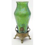 Große Jugendstil-Vase, Lötz.Farbloses Glas mit farbigen, netzartigen Pulveraufschmelzungen "
