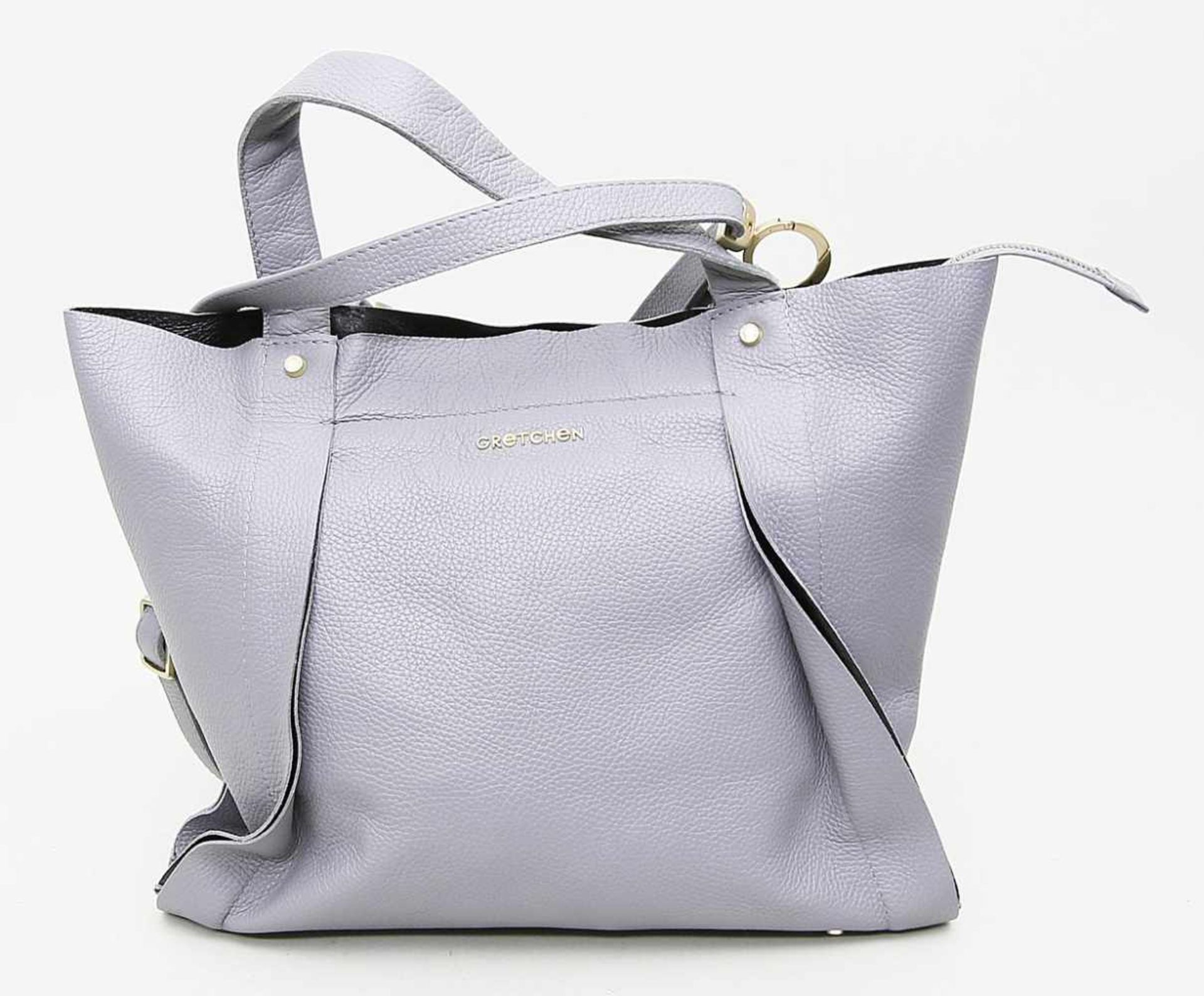 Gretchen- Handtasche.Graue Shopper-Bag aus Kalbsleder mit abnehm- und verstellbarem Riemen.