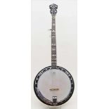 Banjo, Washburn.Modell "B 19", viersaitig. Hölzerner Korpus mit Intarsien und ziseliertem,